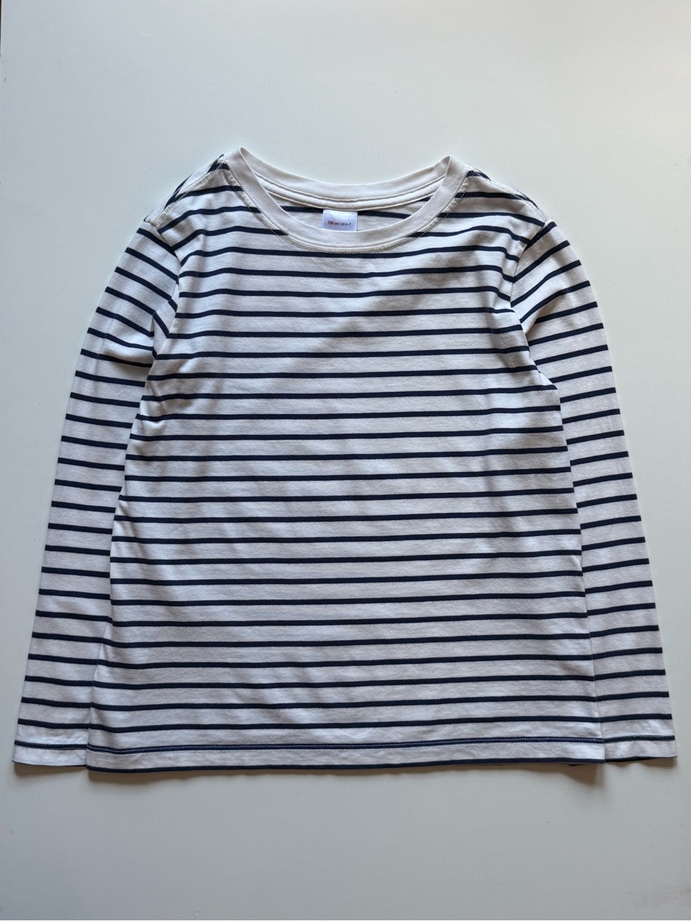 Hanna Andersson Girls Navy & Cream Striped Long-Sleeve T-Shirt - Size 6-7